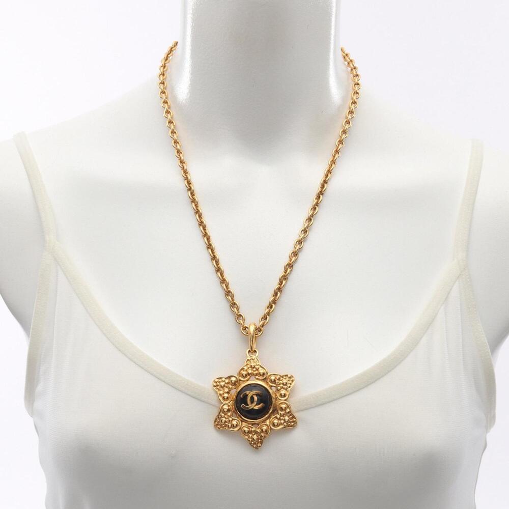 Chanel Coco Mark Necklace, Gold Plated with Faux Pearls, Women's, and Black - Picture 5 of 6